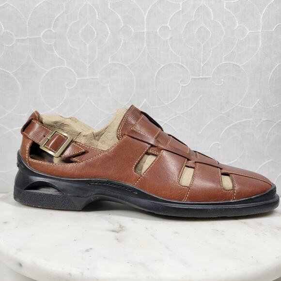 Cole Haan x Nike Air Fisherman Sandals Mens 9.5 Brown Leather Closed Toe Buckle - Picture 1 of 15